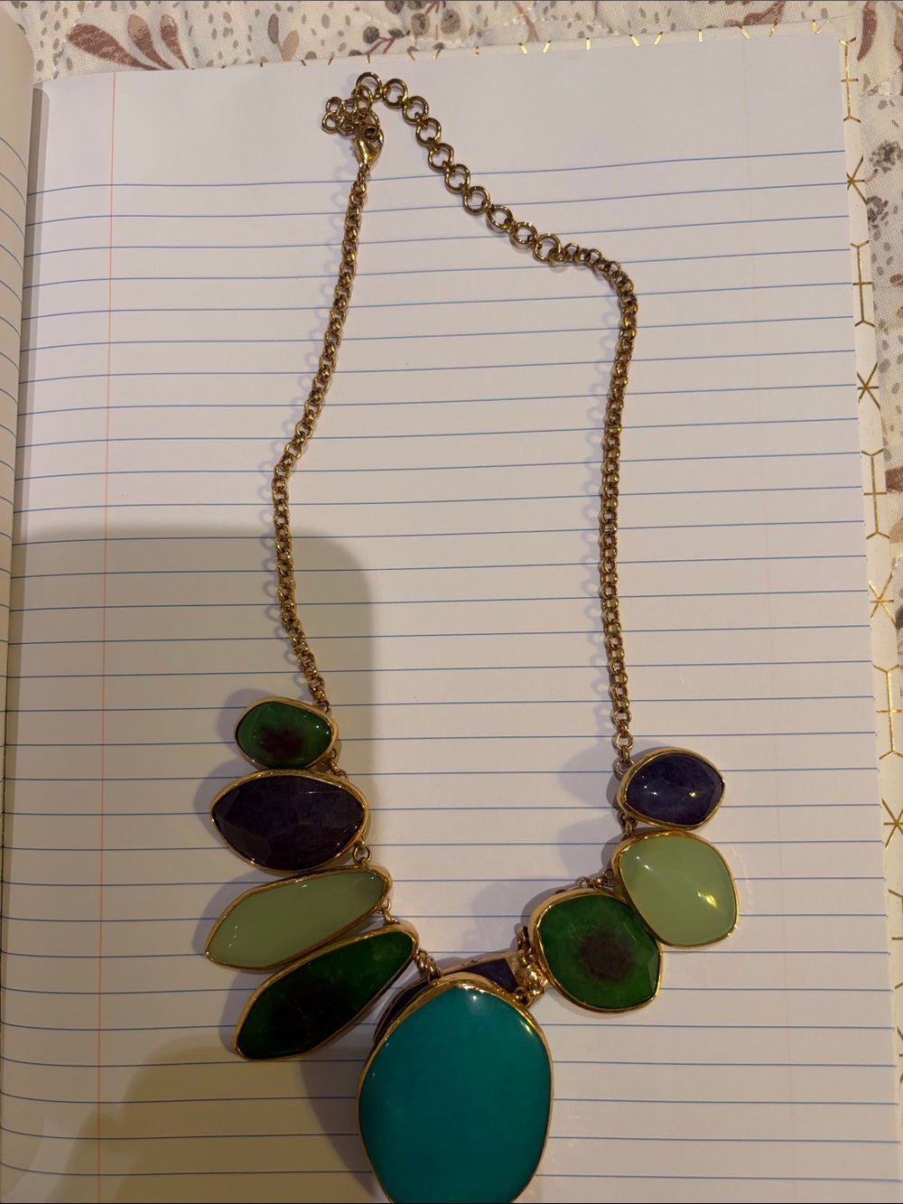 Stella & Dot Gold-Tone Necklace with Turquoise, Teal, Green & Purple Stones